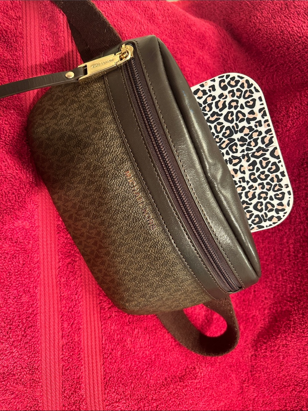 Michael Kors Brown Signature Mini Belt Bag with Gold Hardware